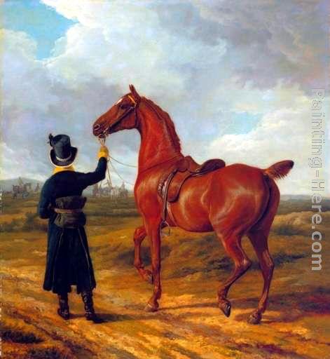 Jacques-Laurent Agasse Lord Rivers' Groom Leading a Chestnut Hunter towards a Coursing Party in Hampshire